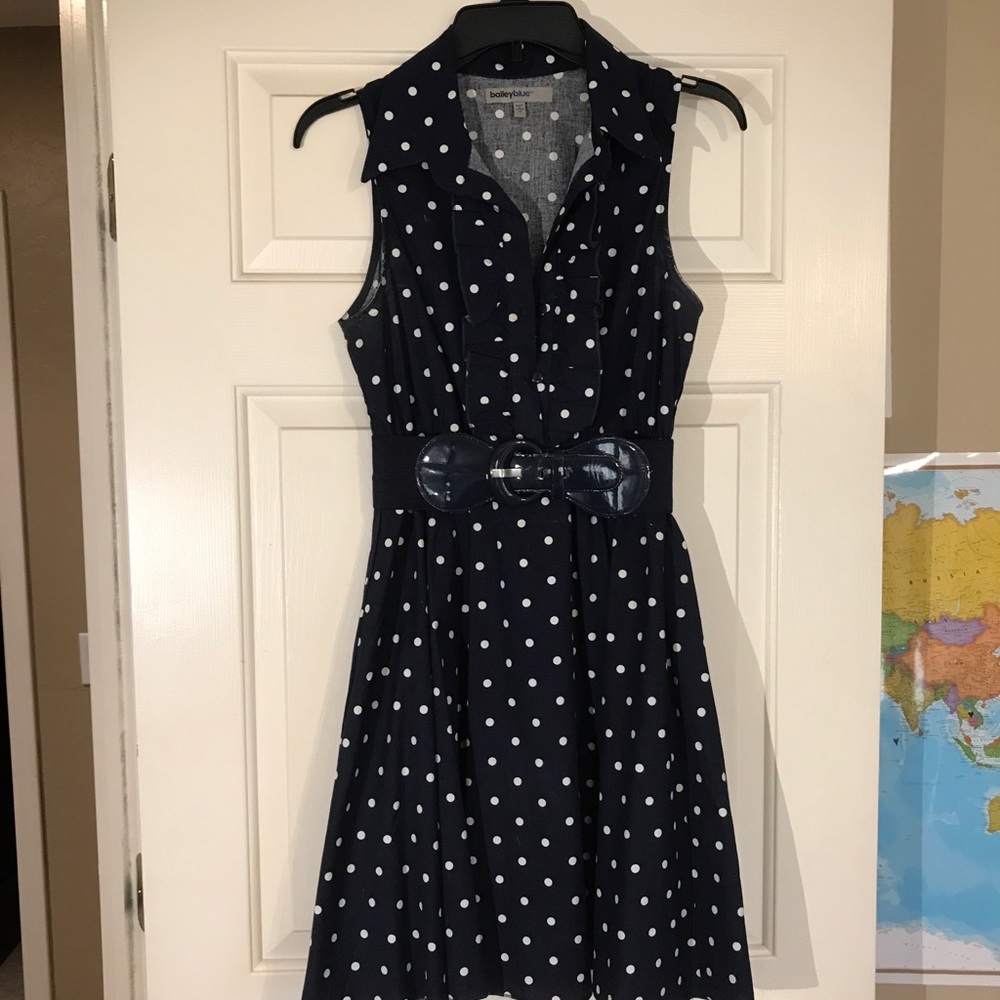Navy blue and white polka dot dress